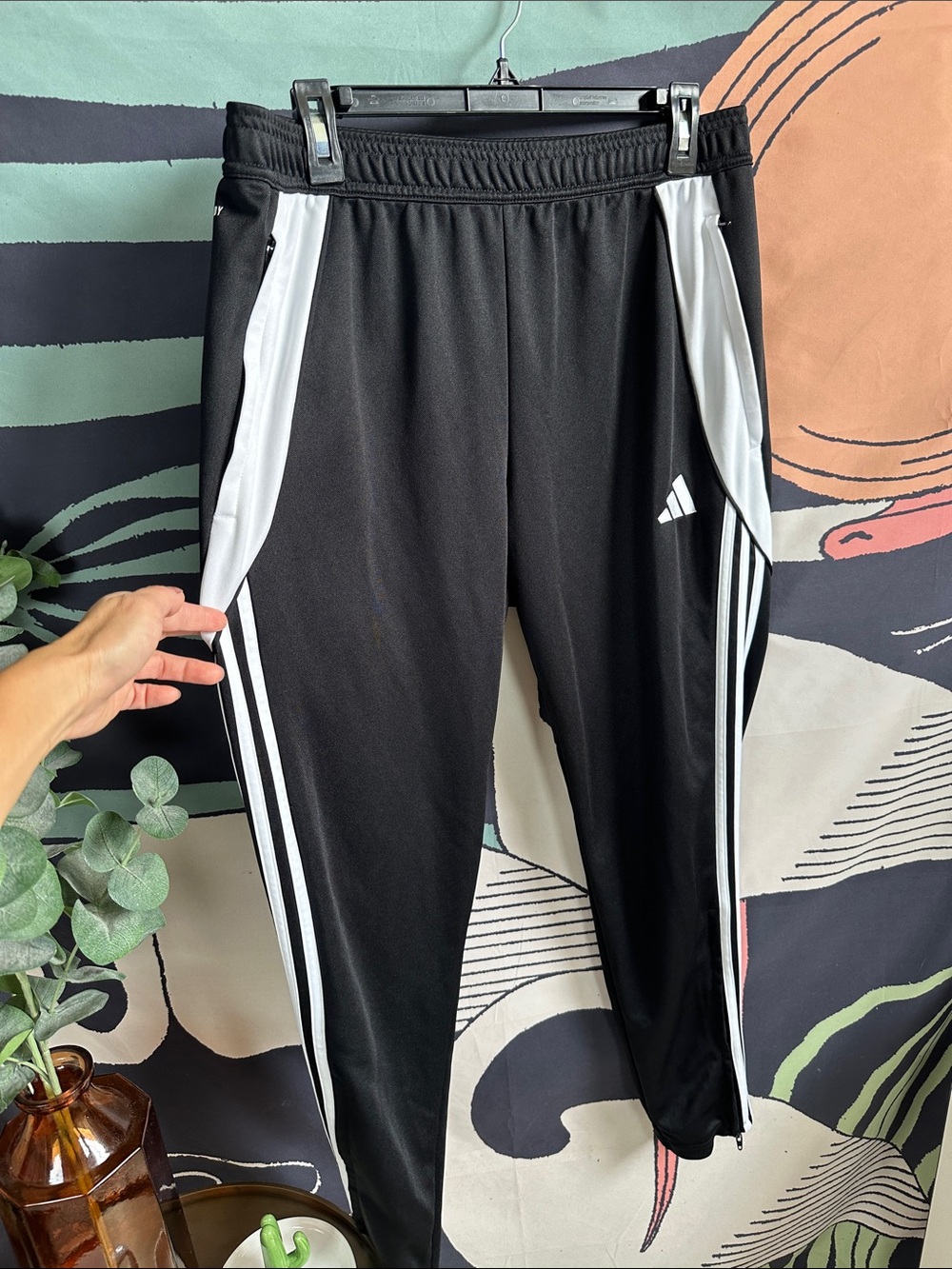 adidas Black and White Men’s Track Pants with Side Stripes size Large